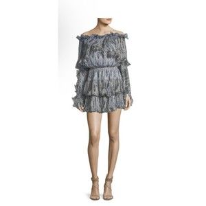 CAROLINE CONSTAS Dress Women’s Small Blue Gray Dahlia Off The Shoulder Metallic